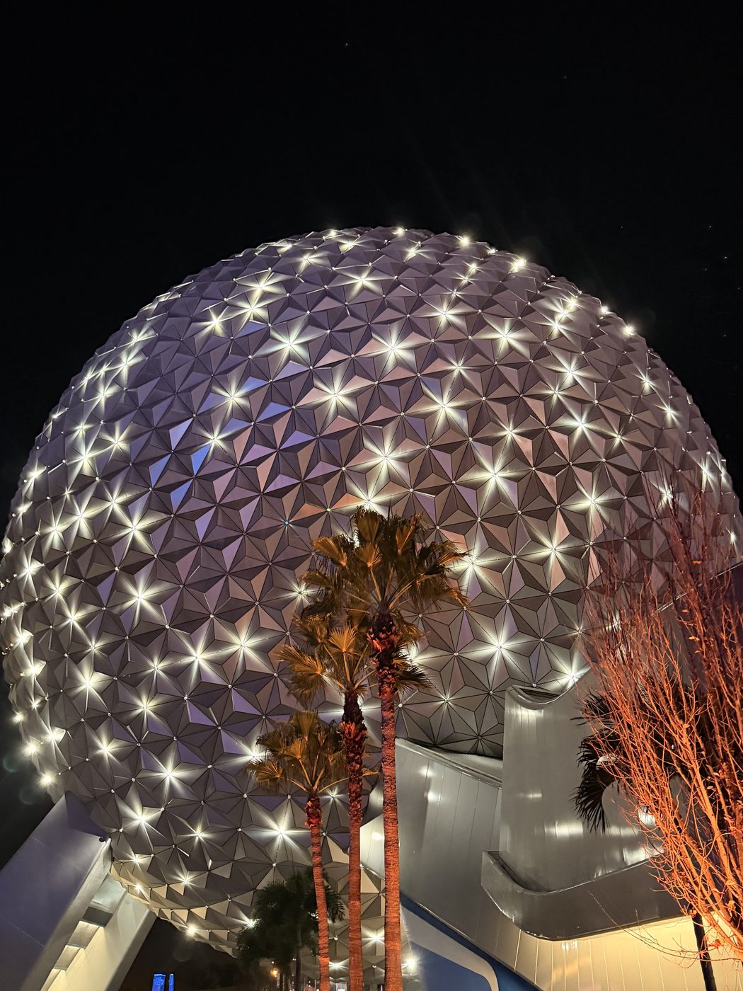 Spaceship Earth glows after dark