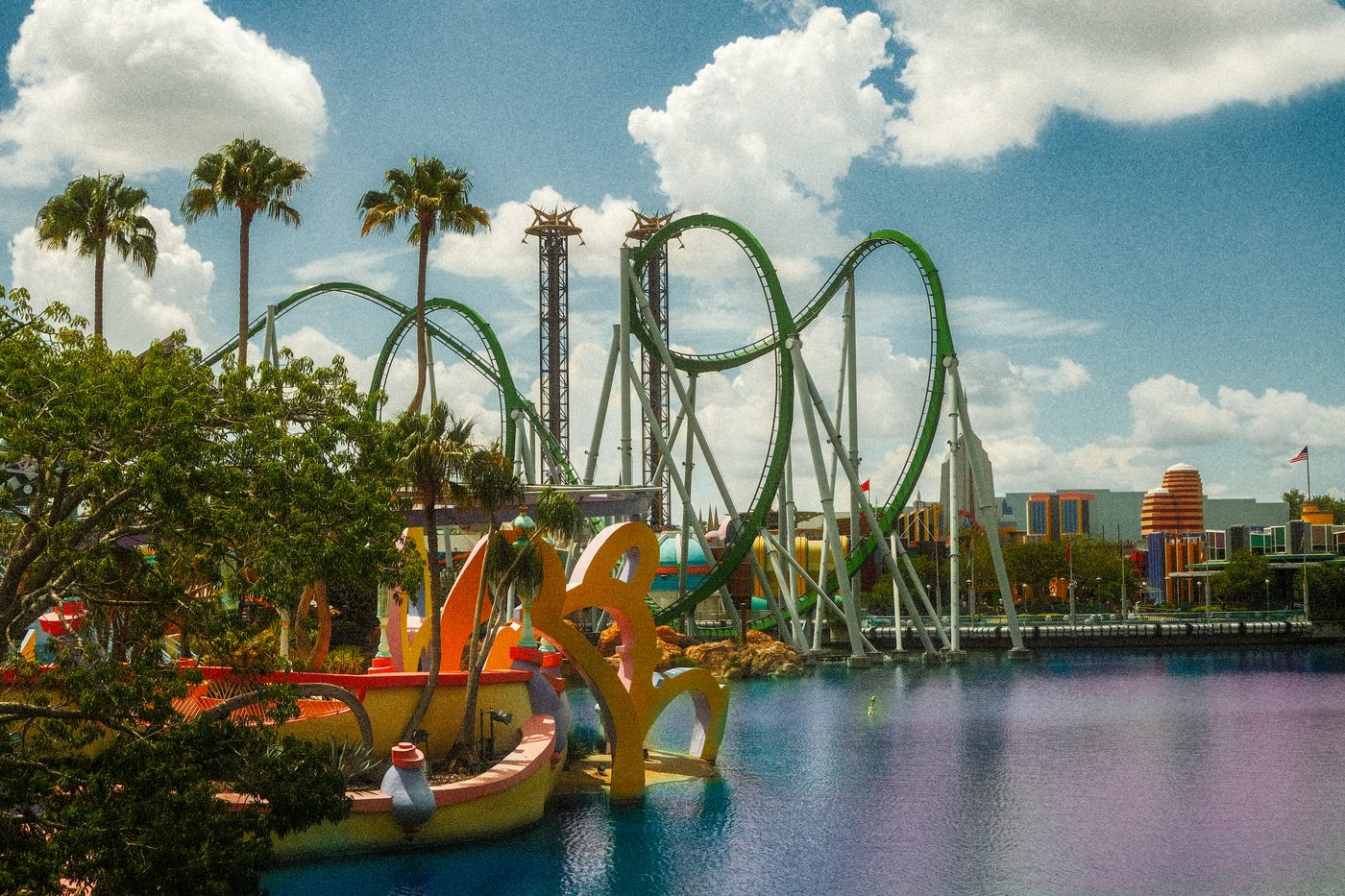 The Incredible Hulk Coaster over the lagoon