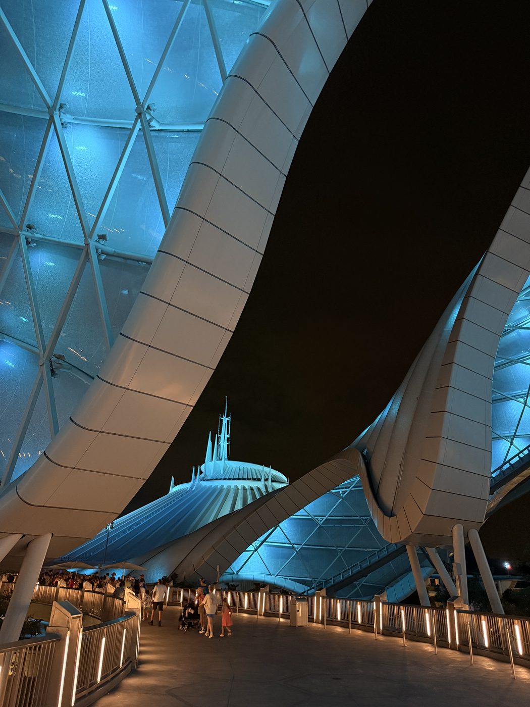 The TRON Lightcycle canopy at night