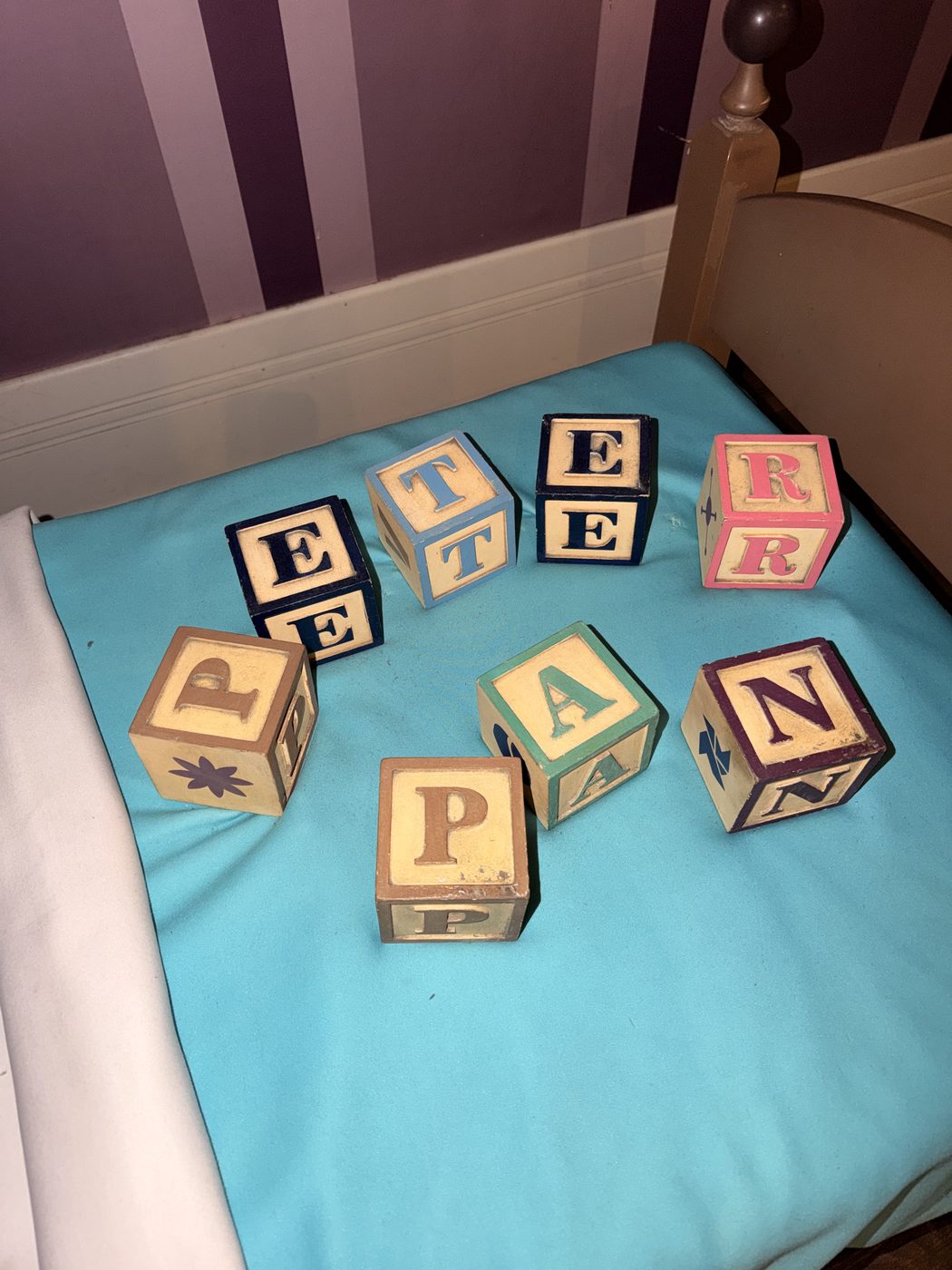 &lsquo;Peter Pan&rsquo; spelled in nursery blocks