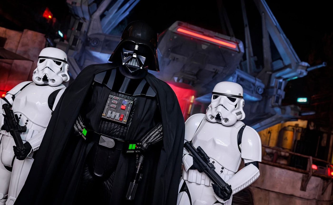 Darth Vader and stormtroopers in Star Wars: Galaxy's Edge