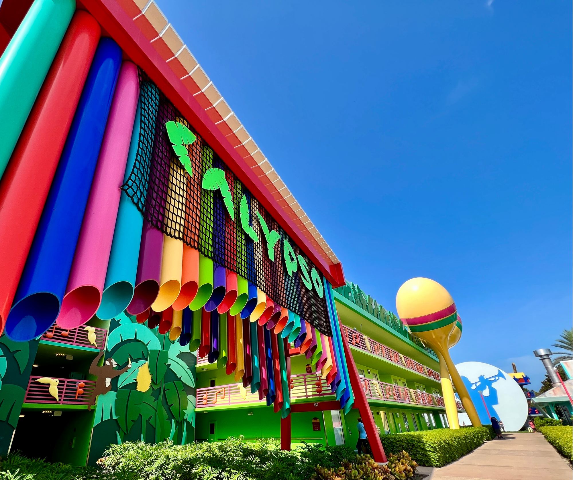 The Calypso courtyard's rainbow of instruments