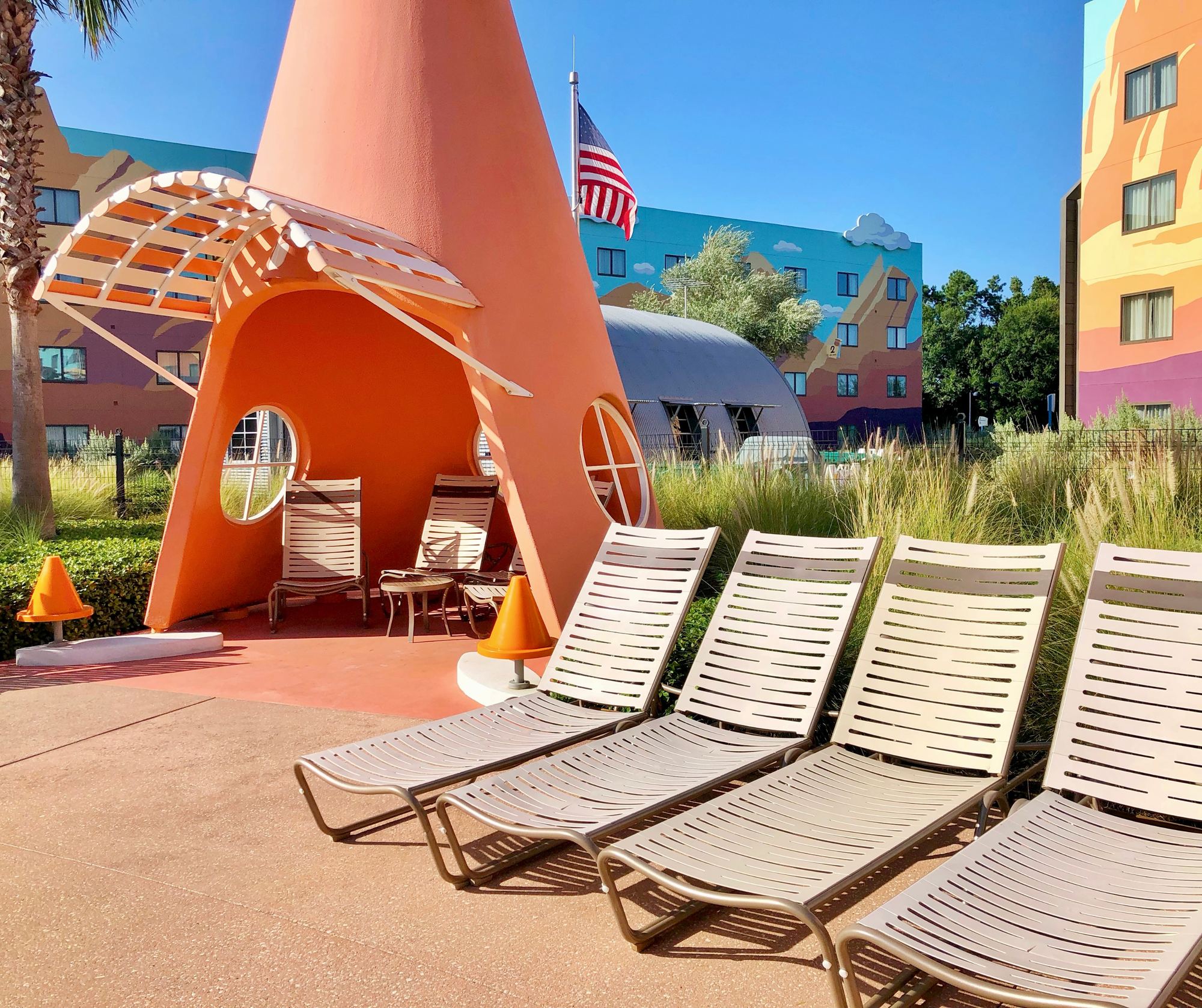 Cozy Cone loungers in the Cars courtyard