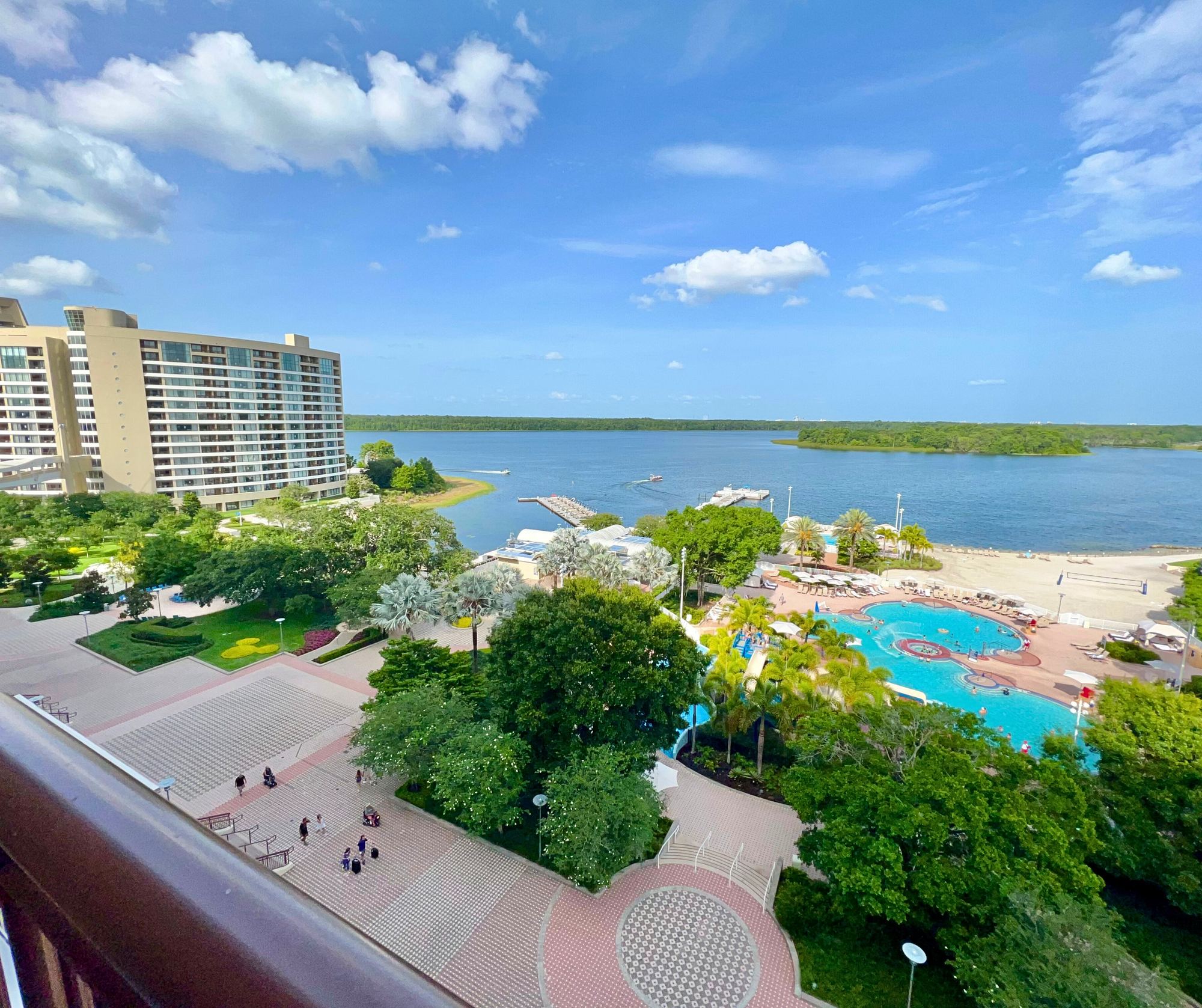 Bay Lake and the pools from the tower