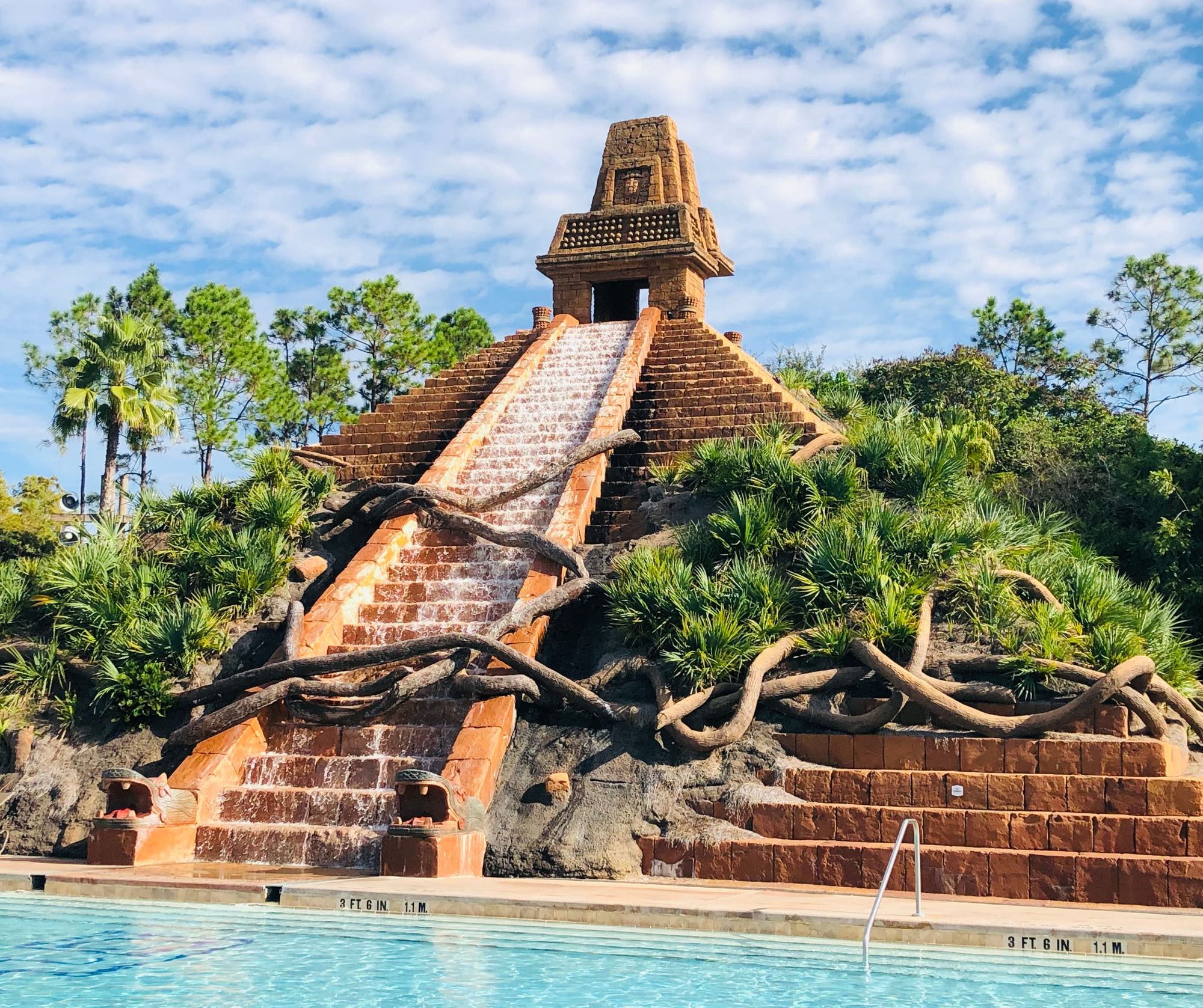 The Mayan pyramid at the Lost City of Cibola pool
