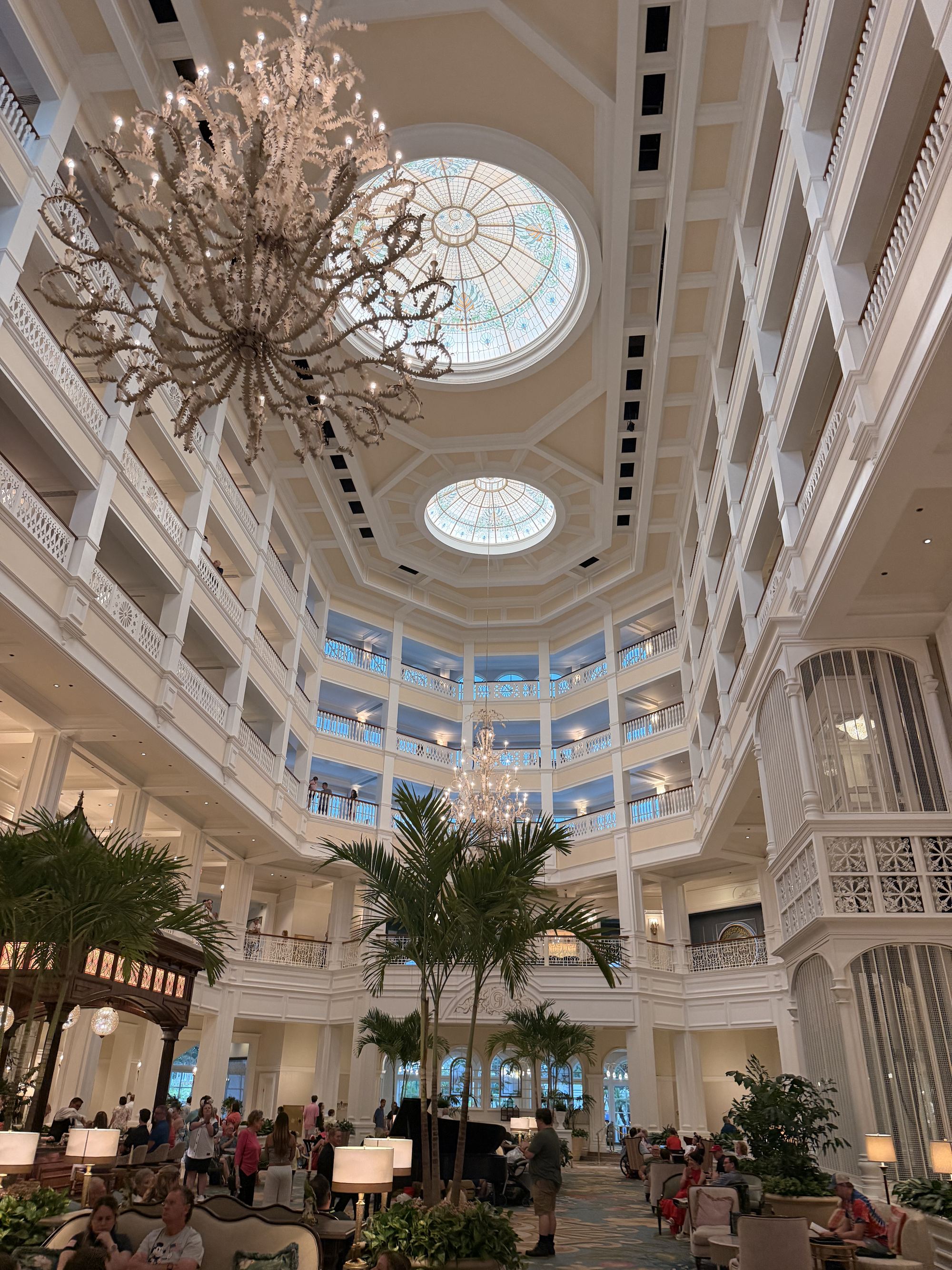The stained-glass domes of the Grand Floridian's grand lobby
