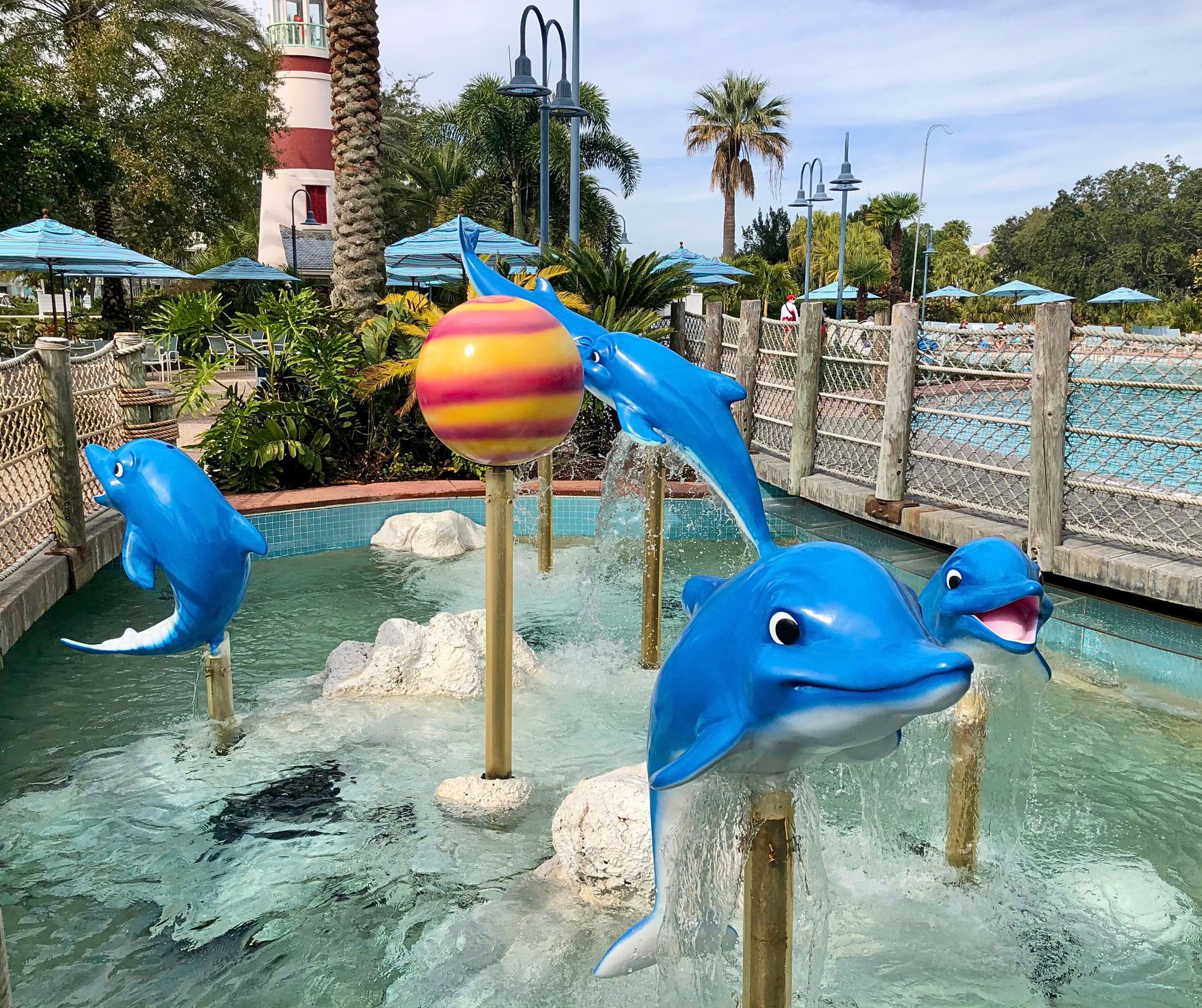 The dolphin splash pad by the Sandcastle pool