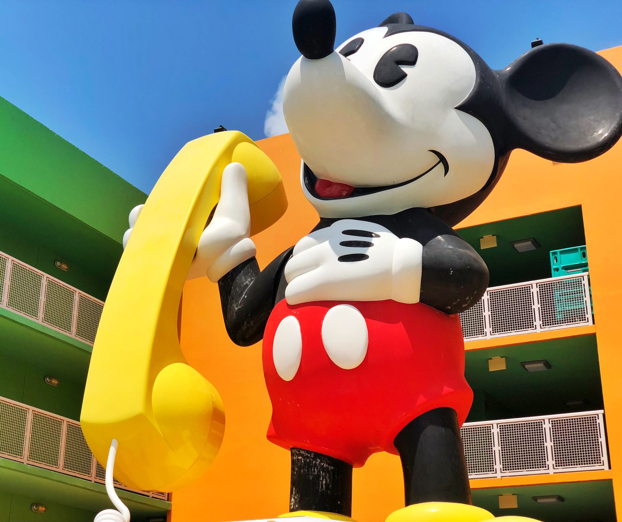 The giant Mickey phone outside Pop Century