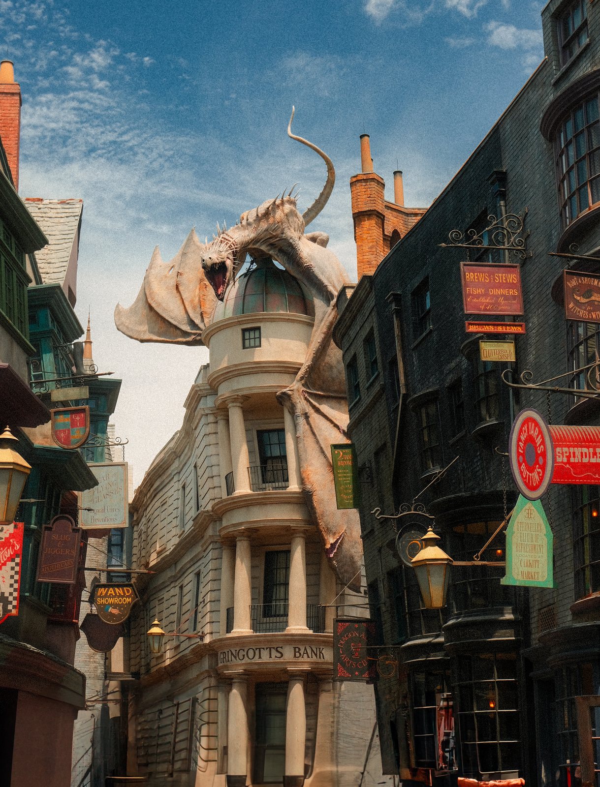 The dragon over Gringotts Bank in Diagon Alley